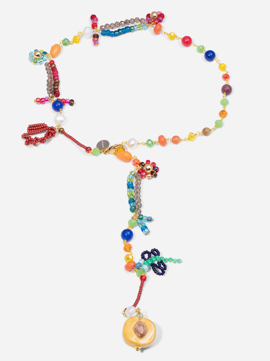 MERMELADA, COLLAR LARGO D ECUENTAS DE COLORES DE CRISTAL Y MEDIO ALBARICOQUE DE CERÁMICA