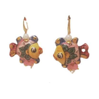 Long pink Pesce ceramic earrings